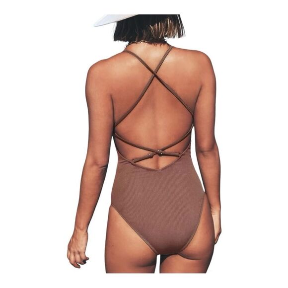 NWT CUPSHE Women's V neck Lace Up One Piece Swimsuit Size L - Picture 3 of 12
